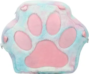 Cute Cat's Paw Kawaii Backpack Plush Single Shoulder Bag Large Capacity Crossbody Bag Purse and Handbag for Women (Blue)