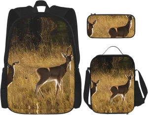 Cute Deers Print Practicality Bag Casual Fashion Backpack Lunch Bag Pencil Case Camping Gear Bag