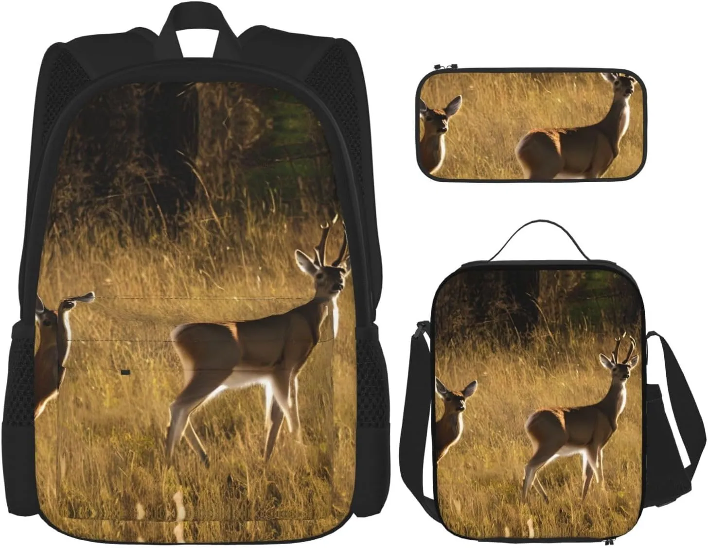 Cute Deers Print Practicality Bag Casual Fashion Backpack Lunch Bag Pencil Case Camping Gear Bag