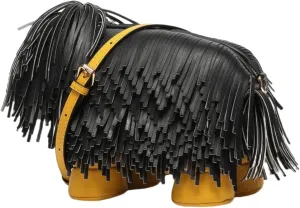 Cute Dog Shape Single Shoulder Bag Tassels Crossbody Bag PU Leather Purse and Handbag for Women (Black)