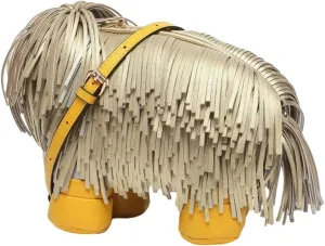 Cute Dog Shape Single Shoulder Bag Tassels Crossbody Bag PU Leather Purse and Handbag for Women (Gold)