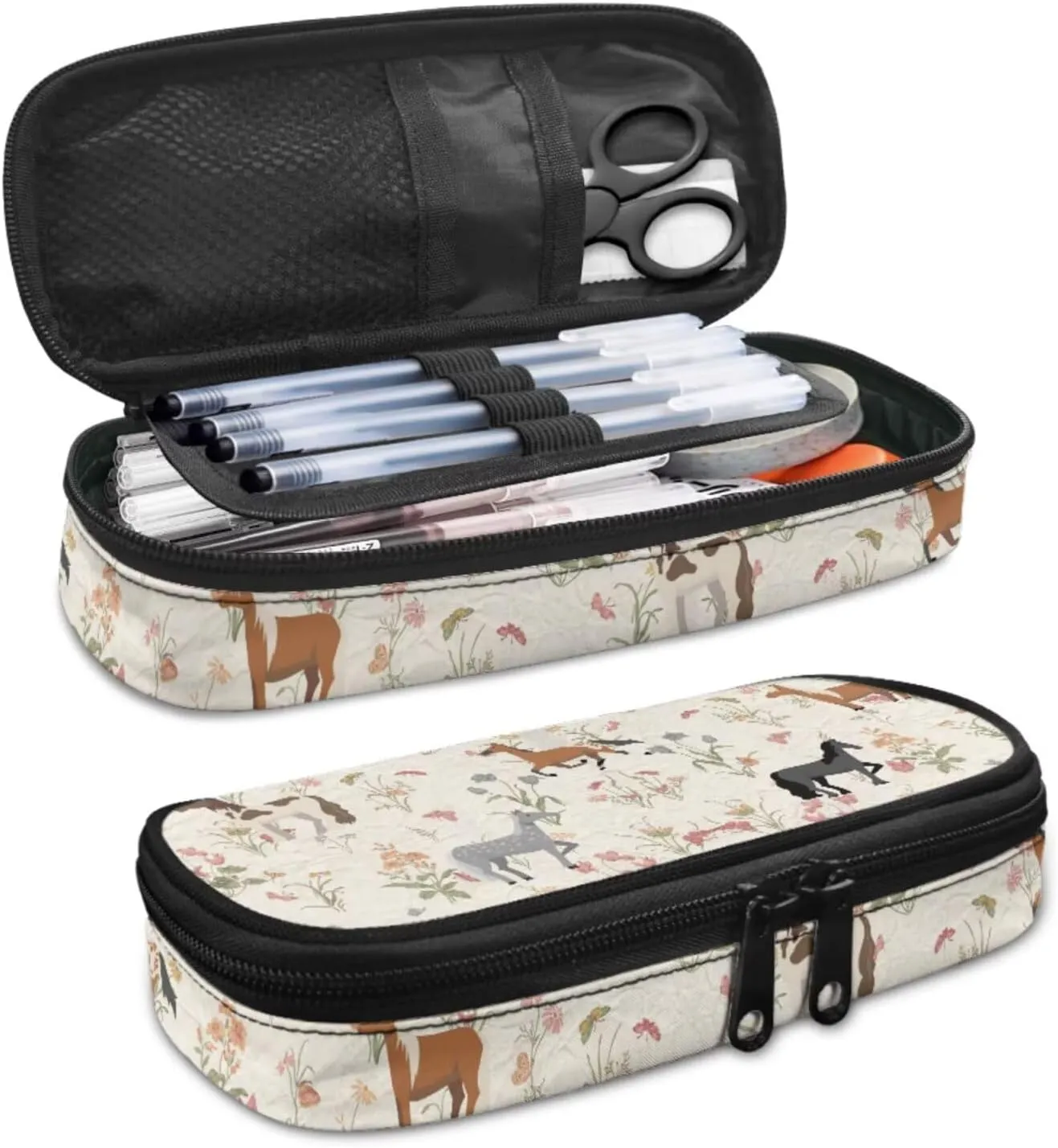 Cute Horse Backpack for Boys Elementary School Backpack with Lunch Box Pencil Case and Bookmark Cool 4 in 1 Set Bookbags with Side Cup Holder for Primary School Students