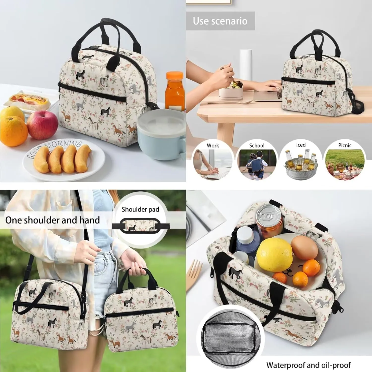 Cute Horse Backpack for Boys Elementary School Backpack with Lunch Box Pencil Case and Bookmark Cool 4 in 1 Set Bookbags with Side Cup Holder for Primary School Students