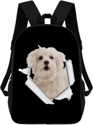 Cute Maltese Poodle Dog Backpack Daypack Lovely Dog Print Bookbag Laptop Bag For Work Travel Hiking 17 Inch Black Lightweight