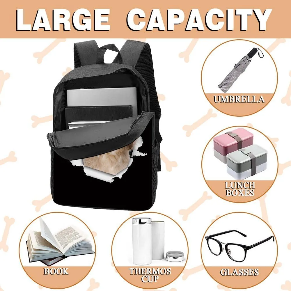 Cute Maltese Poodle Dog Backpack Daypack Lovely Dog Print Bookbag Laptop Bag For Work Travel Hiking 17 Inch Black Lightweight