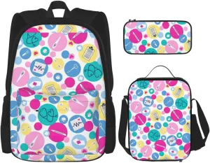 Cute Nurse Print Versatile Adjustable Shoulder Fashion Backpack Lunch Bag Pencil Case Large Capacity