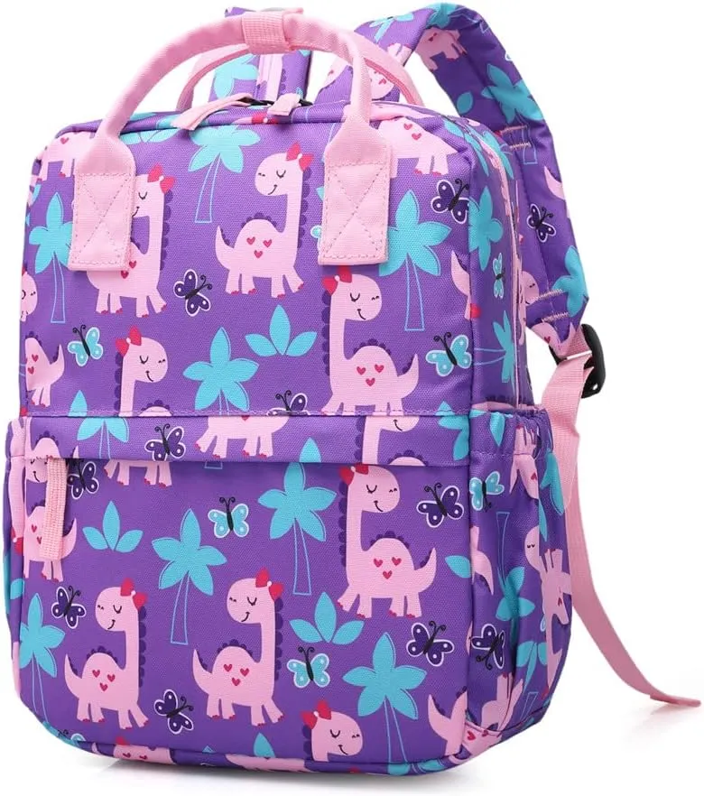 Cute Preschool Backpack Toddler School Book Bag for Girls Boys Kids Kindergarten Nursery Travel Bag with Chest Strap(12inch, Girly Dinosaur)