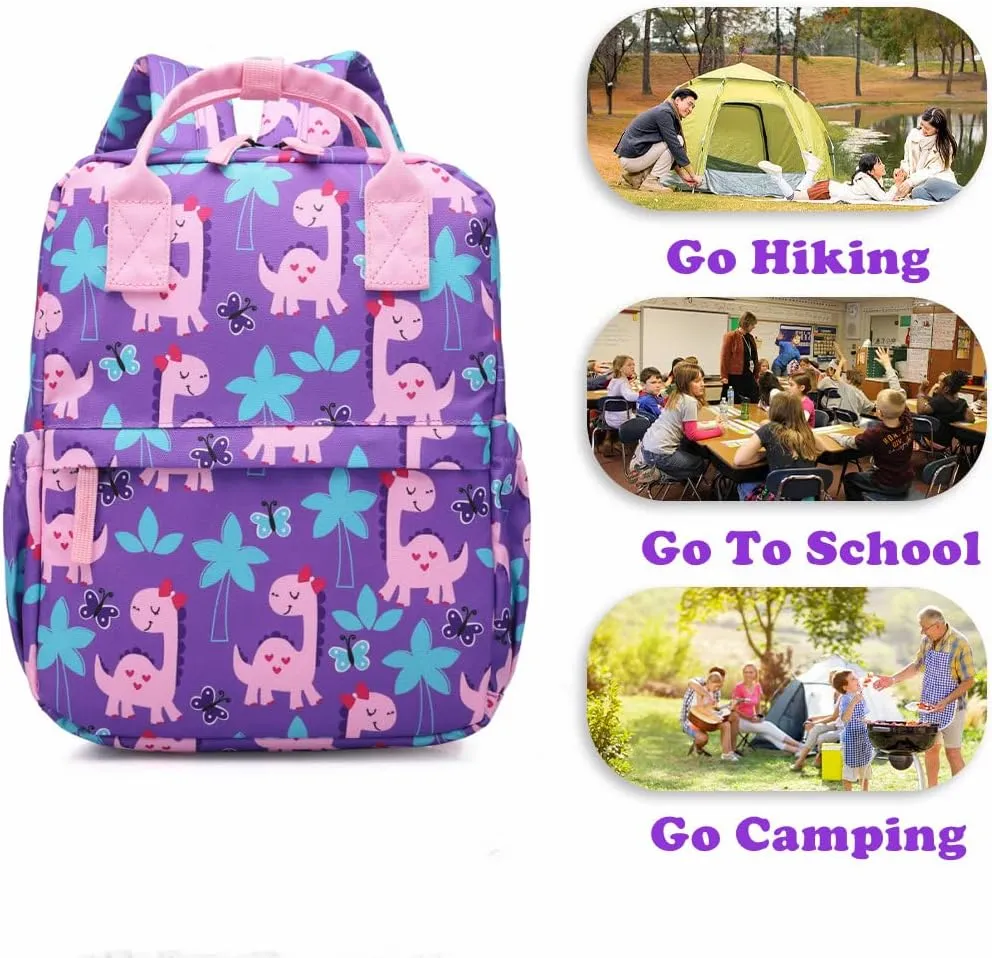 Cute Preschool Backpack Toddler School Book Bag for Girls Boys Kids Kindergarten Nursery Travel Bag with Chest Strap(12inch, Girly Dinosaur)