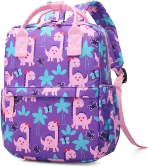 Cute Preschool Backpack Toddler School Book Bag for Girls Boys Kids Kindergarten Nursery Travel Bag with Chest Strap(12inch, Girly Dinosaur)