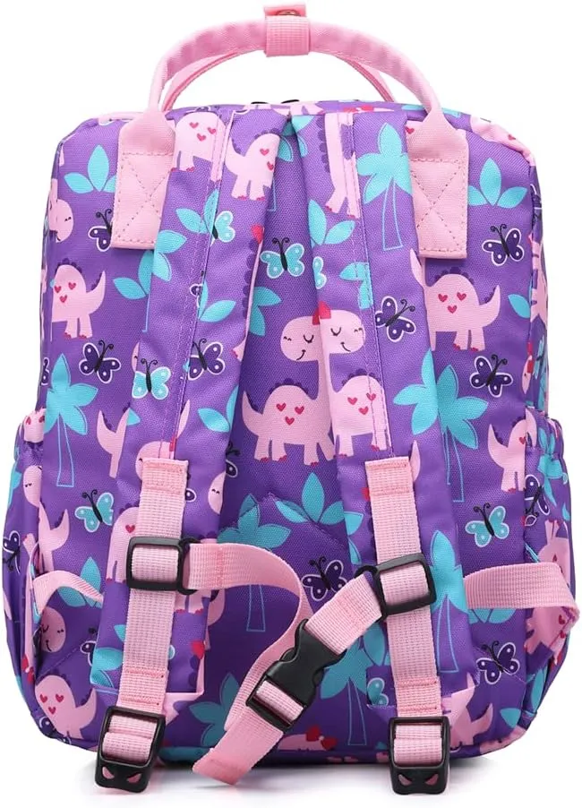 Cute Preschool Backpack Toddler School Book Bag for Girls Boys Kids Kindergarten Nursery Travel Bag with Chest Strap(12inch, Girly Dinosaur)