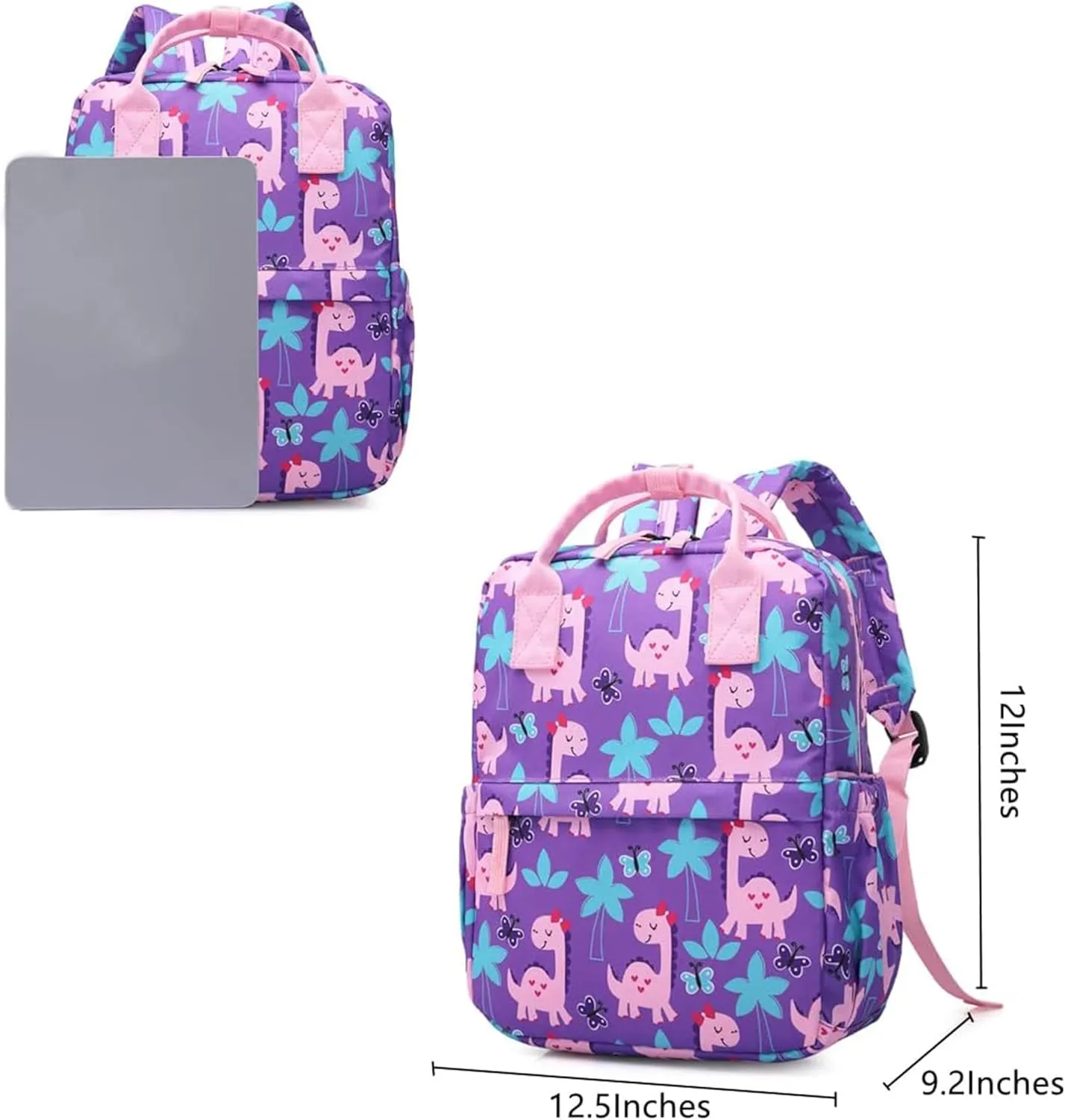 Cute Preschool Backpack Toddler School Book Bag for Girls Boys Kids Kindergarten Nursery Travel Bag with Chest Strap(12inch, Girly Dinosaur)
