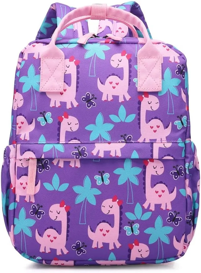 Cute Preschool Backpack Toddler School Book Bag for Girls Boys Kids Kindergarten Nursery Travel Bag with Chest Strap(12inch, Girly Dinosaur)