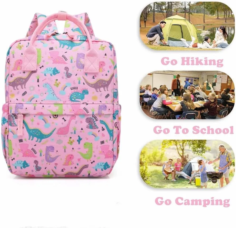 Cute Preschool Backpack Toddler School Book Bag for Girls Boys Kids Kindergarten Nursery Travel Bag with Chest Strap(15inch, Pink Dinosaur)