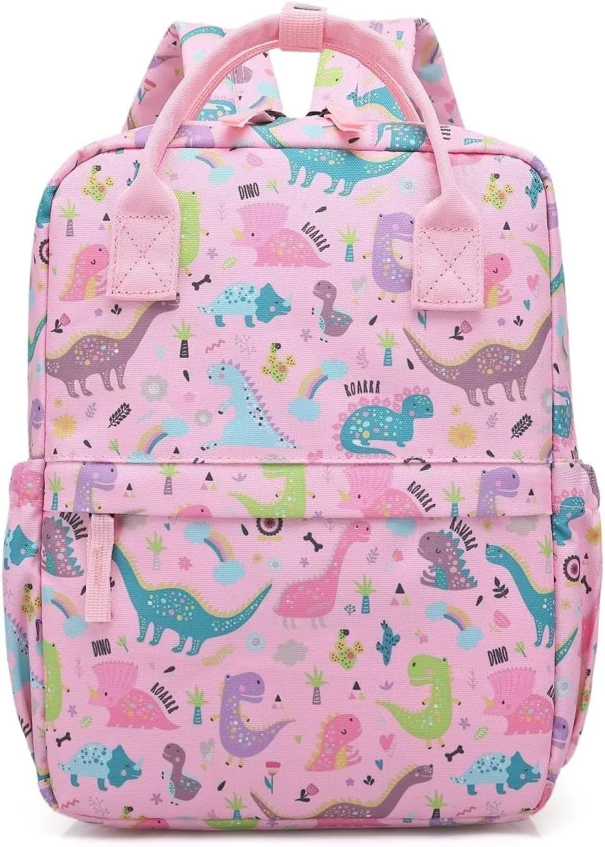 Cute Preschool Backpack Toddler School Book Bag for Girls Boys Kids Kindergarten Nursery Travel Bag with Chest Strap(15inch, Pink Dinosaur)
