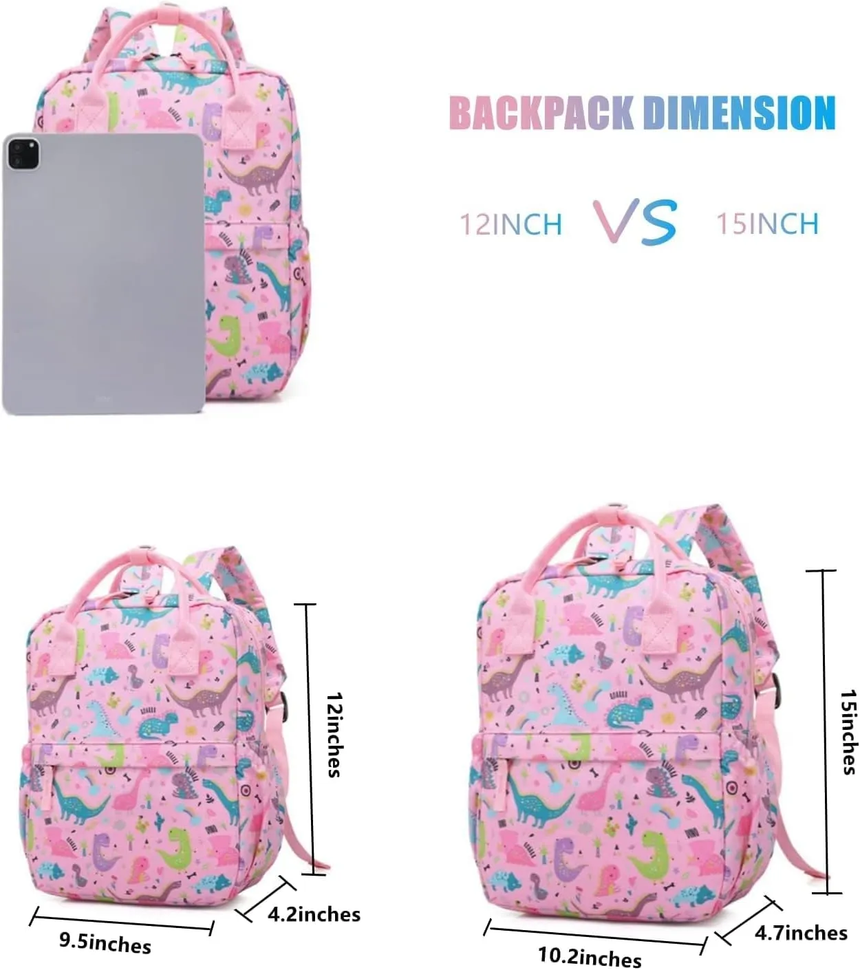 Cute Preschool Backpack Toddler School Book Bag for Girls Boys Kids Kindergarten Nursery Travel Bag with Chest Strap(15inch, Pink Dinosaur)