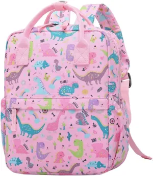Cute Preschool Backpack Toddler School Book Bag for Girls Boys Kids Kindergarten Nursery Travel Bag with Chest Strap(15inch, Pink Dinosaur)