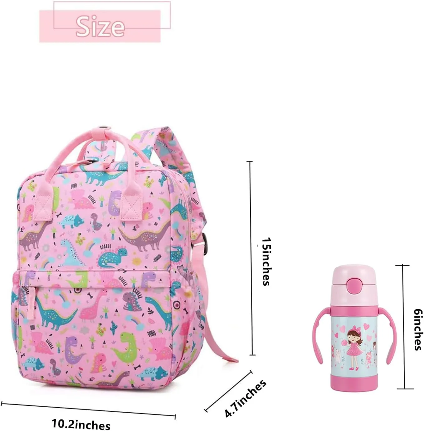 Cute Preschool Backpack Toddler School Book Bag for Girls Boys Kids Kindergarten Nursery Travel Bag with Chest Strap(15inch, Pink Dinosaur)