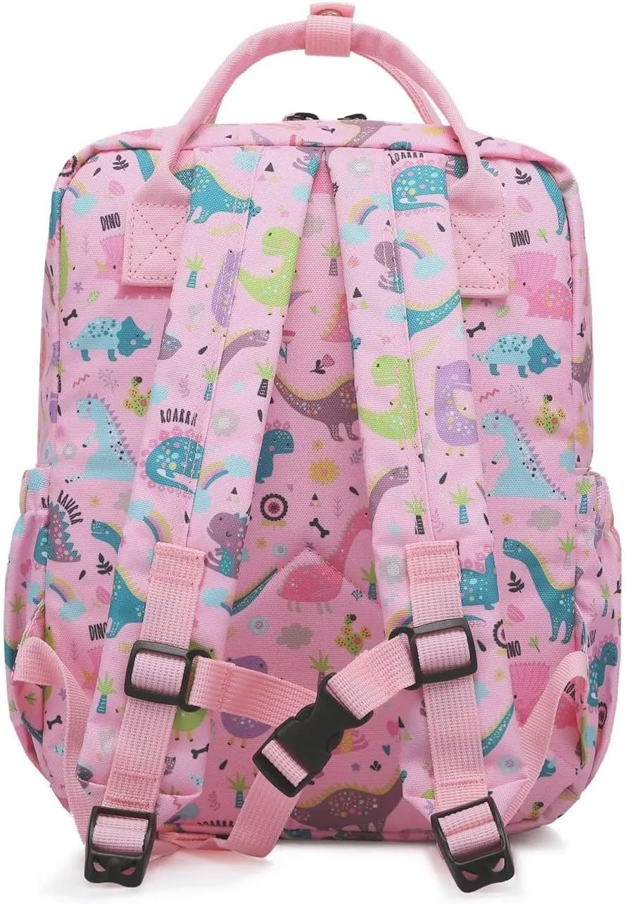 Cute Preschool Backpack Toddler School Book Bag for Girls Boys Kids Kindergarten Nursery Travel Bag with Chest Strap(15inch, Pink Dinosaur)
