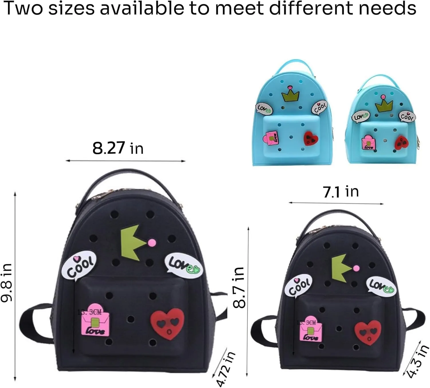 Cute Silicone Jelly Mini Backpack (2 Sizes) for Women Boys & Girls, Water-Resistant Lightweight Bag for Pool, Beach, Gym, Customizable Charms, Easy Clean (Navy, Large)