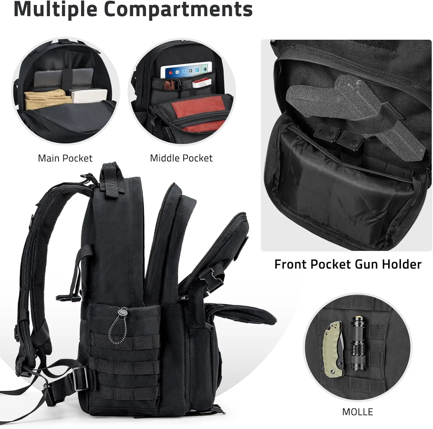 CVLIFE Tactical Backpack for Men Military Army Backpack 40L Large Molle Army Assault Pack Bug out Bag Tactical Military Survival Rucksack for Hiking, Hunting, Travel, Fishing, Camping, Black