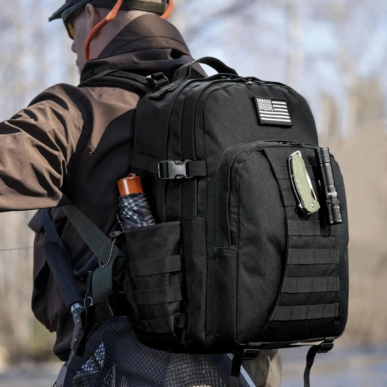 CVLIFE Tactical Backpack for Men Military Army Backpack 40L Large Molle Army Assault Pack Bug out Bag Tactical Military Survival Rucksack for Hiking, Hunting, Travel, Fishing, Camping, Black