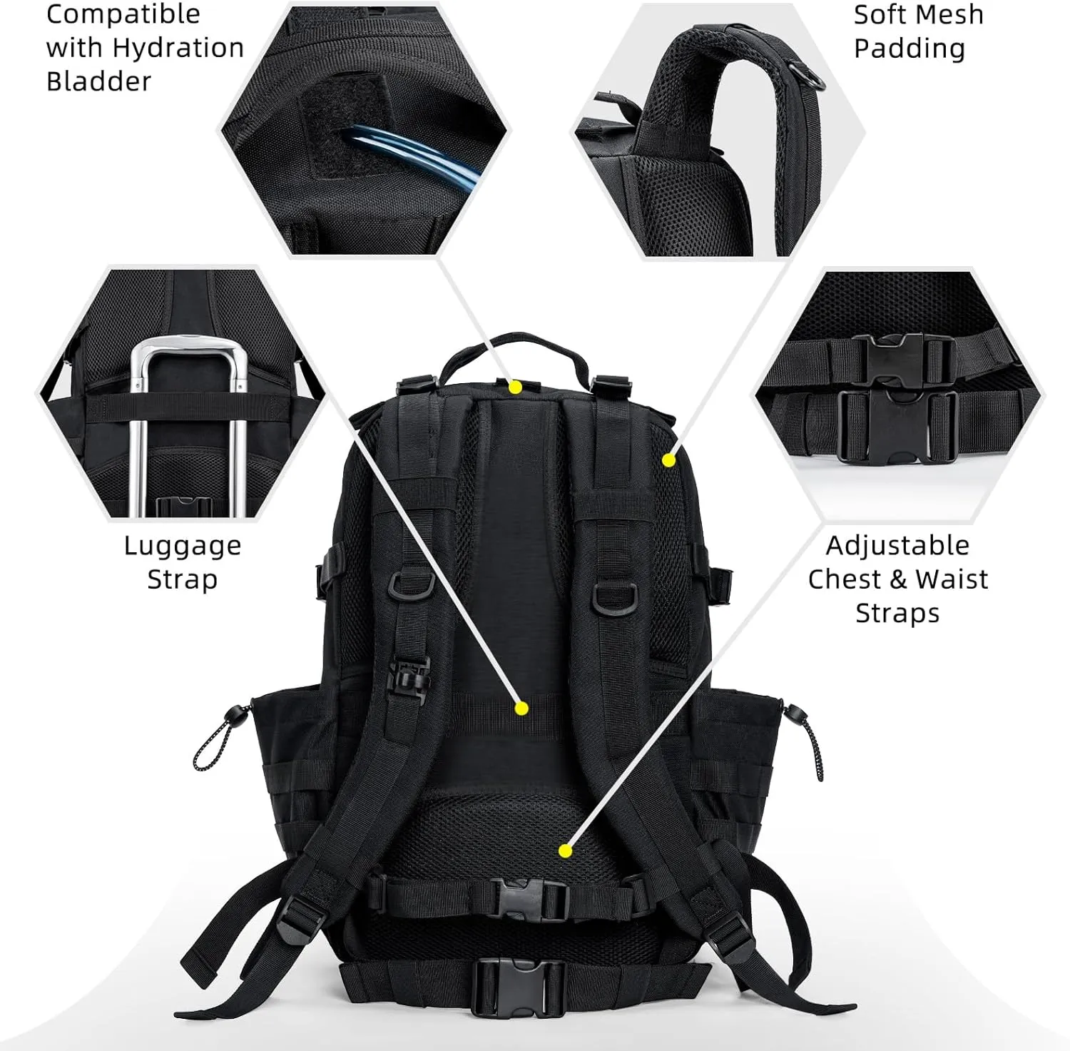 CVLIFE Tactical Backpack for Men Military Army Backpack 40L Large Molle Army Assault Pack Bug out Bag Tactical Military Survival Rucksack for Hiking, Hunting, Travel, Fishing, Camping, Black