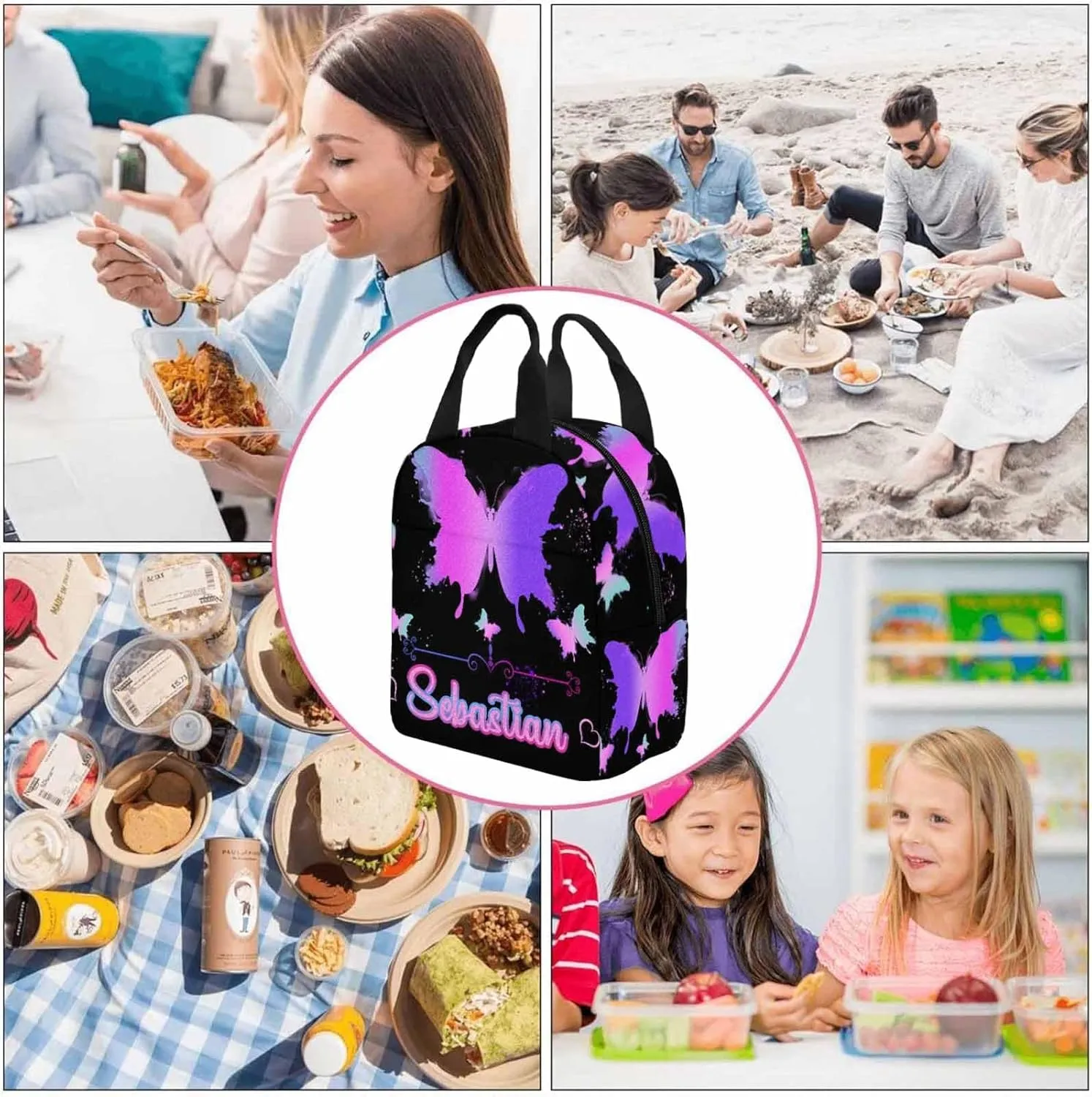 D-Story Custom Backpack With Name For Girls Rainbow butterfly bag Personalized Kids Backpack Girls Backpack and Lunchbox & Pencil Case 3 in 1