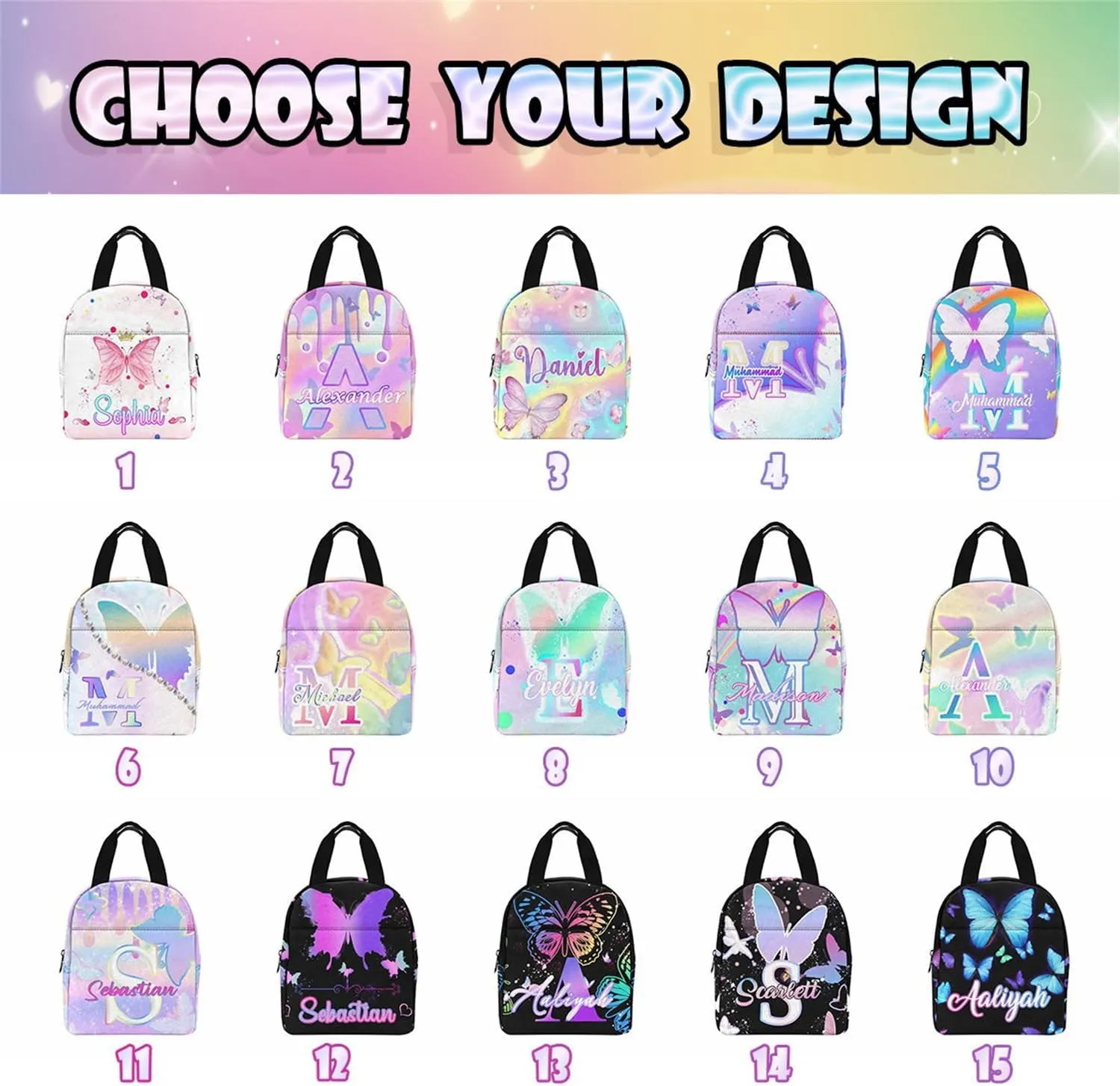 D-Story Custom Backpack With Name For Girls Rainbow butterfly bag Personalized Kids Backpack Girls Backpack and Lunchbox & Pencil Case 3 in 1
