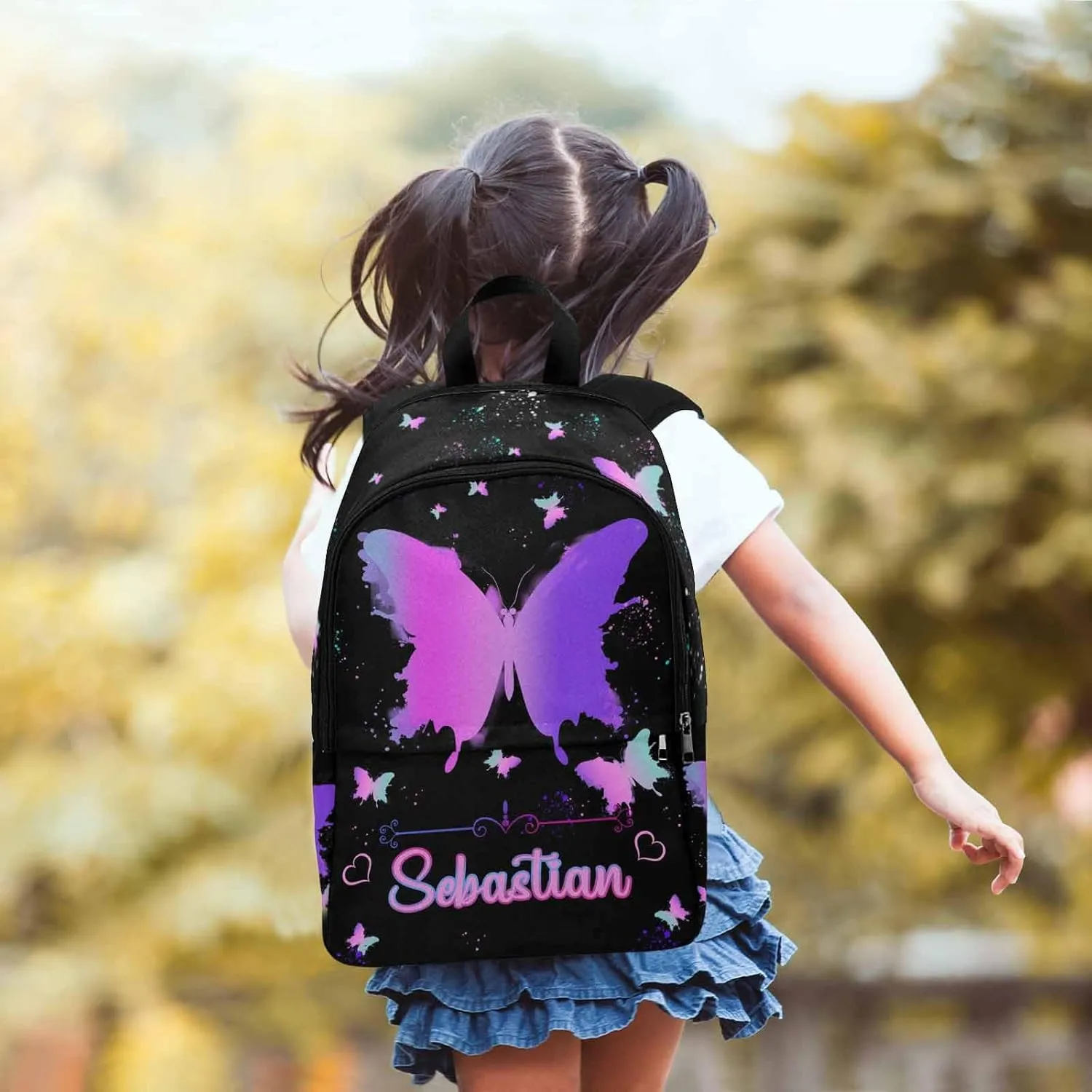 D-Story Custom Backpack With Name For Girls Rainbow butterfly bag Personalized Kids Backpack Girls Backpack and Lunchbox & Pencil Case 3 in 1