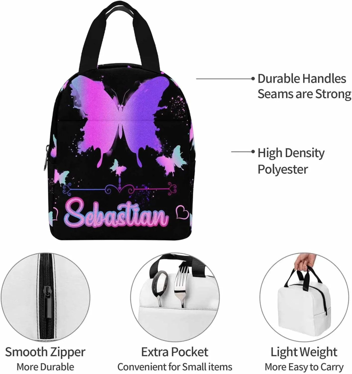 D-Story Custom Backpack With Name For Girls Rainbow butterfly bag Personalized Kids Backpack Girls Backpack and Lunchbox & Pencil Case 3 in 1