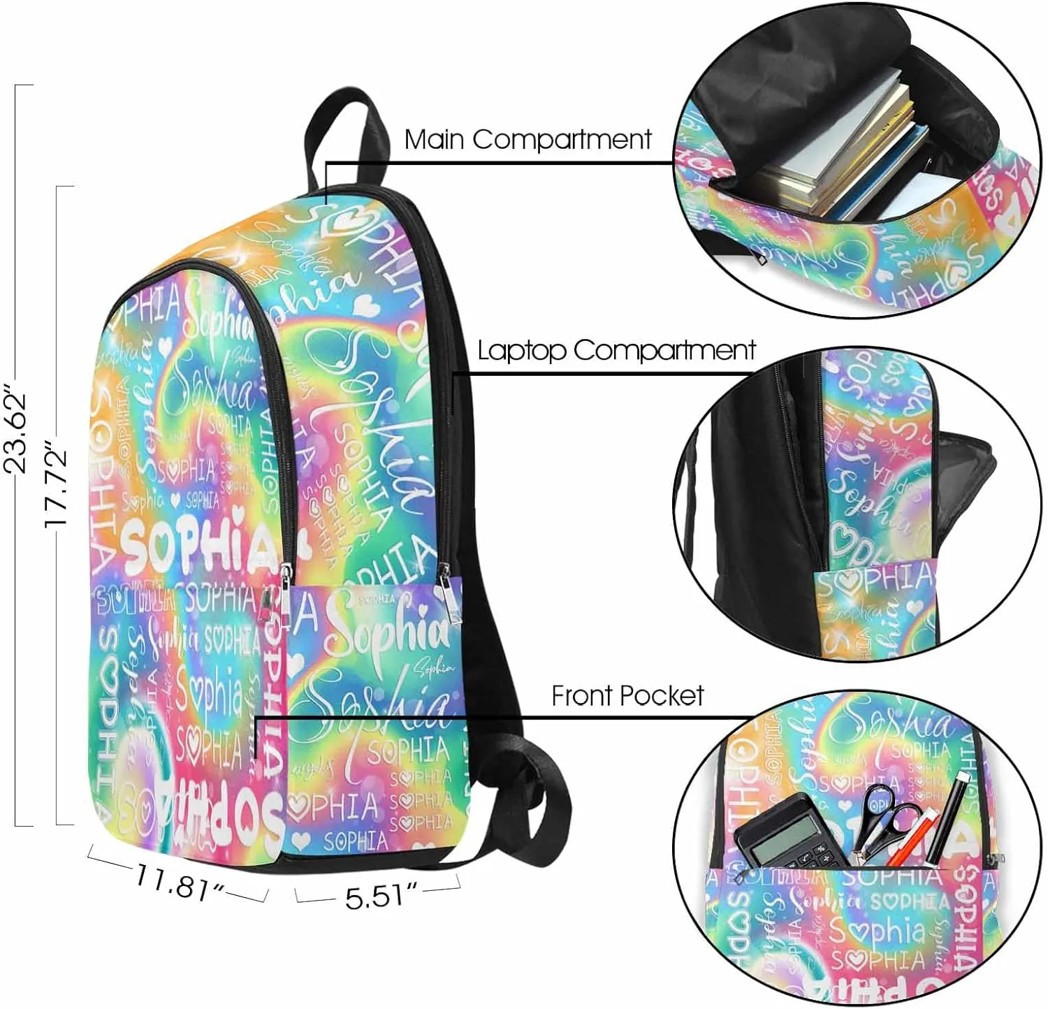 D-Story Custom School Bag Customize Name Backpack Personalized Kids Backpack Casual Backpack and Lunchbox & Pencil Case 4 in 1
