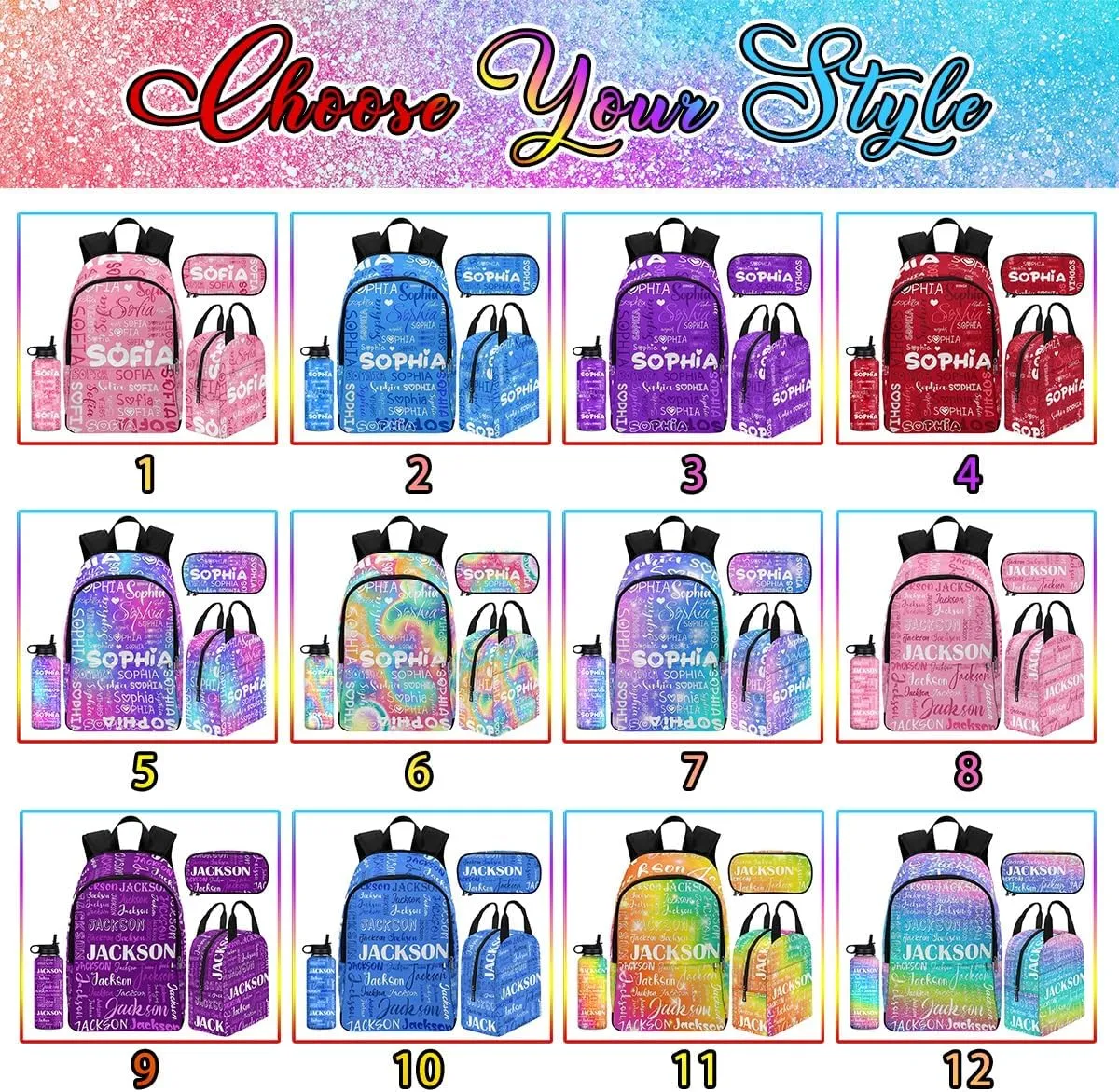 D-Story Custom School Bag Customize Name Backpack Personalized Kids Backpack Casual Backpack and Lunchbox & Pencil Case 4 in 1
