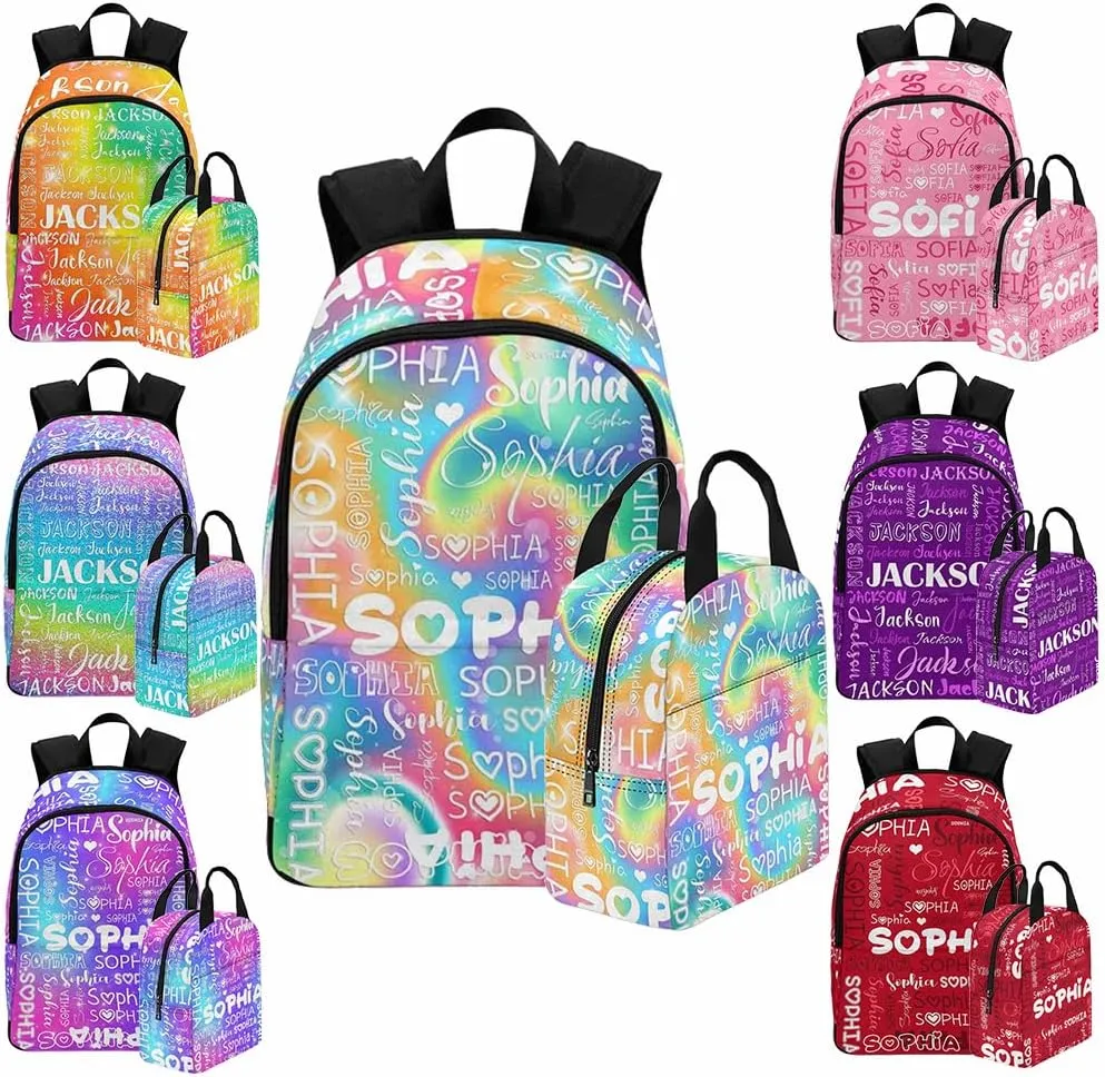 D-Story Custom School Bag Customize Name Backpack Personalized Kids Backpack Casual Backpack and Lunchbox & Pencil Case 4 in 1