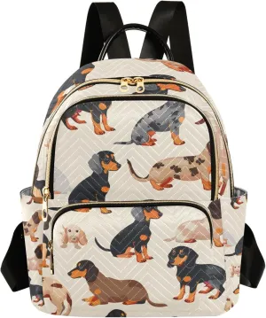 Dachshund Breed Animal Seamless Women Fashion Backpack Purse Multi Pockets Rucksack Travel Shoulder Bag，S
