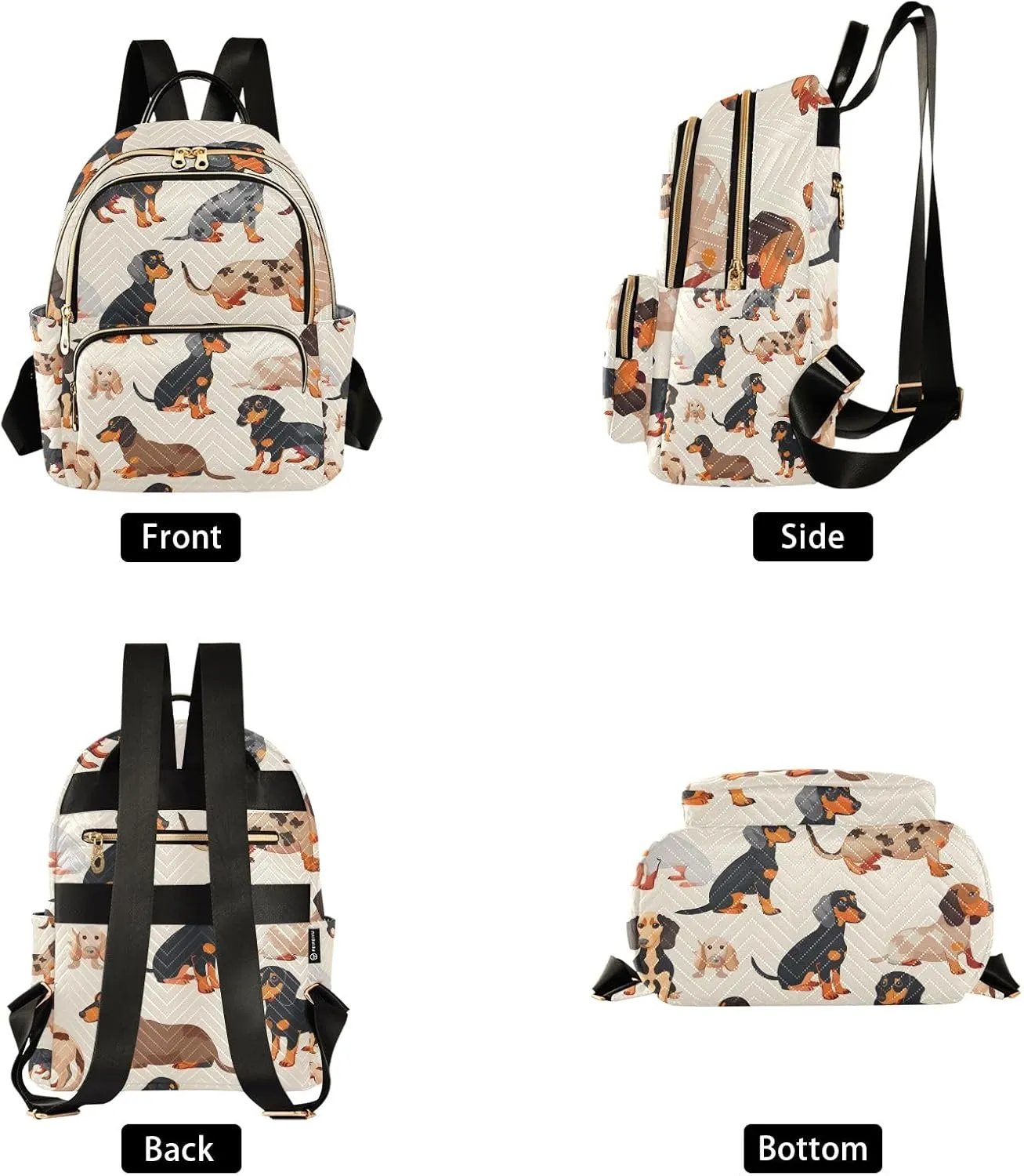 Dachshund Breed Animal Seamless Women Fashion Backpack Purse Multi Pockets Rucksack Travel Shoulder Bag，S