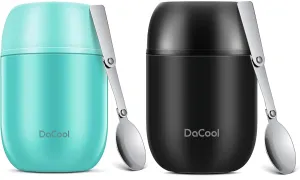 DaCool 2 Pack Food Thermos for Hot Food 16 OZ Insulated Food Jar Kids Adult Vacuum Stainless Steel Lunch Food Thermos Insulated Lunch Container for School Office Picnic Travel Outdoors,Black Cyan Blue