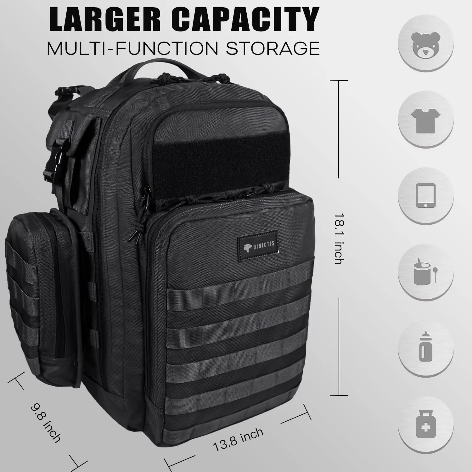 Dad Diaper Bag, Mens Diaper Bag Backpack with Diaper Changing Mat, Military Diaper Backpack with Molle Webbing, Waterproof Pouch, Baby Wipes pocket, Insulated Bottle Pockets- Tropical Black