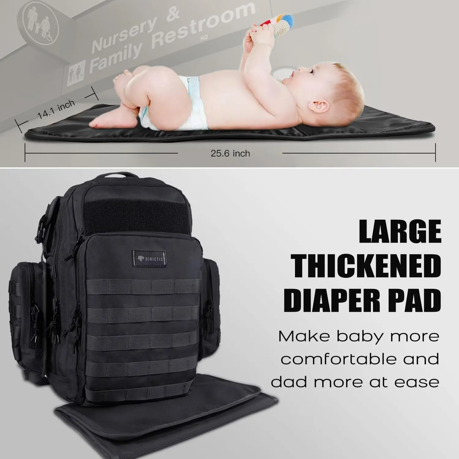 Dad Diaper Bag, Mens Diaper Bag Backpack with Diaper Changing Mat, Military Diaper Backpack with Molle Webbing, Waterproof Pouch, Baby Wipes pocket, Insulated Bottle Pockets- Tropical Black