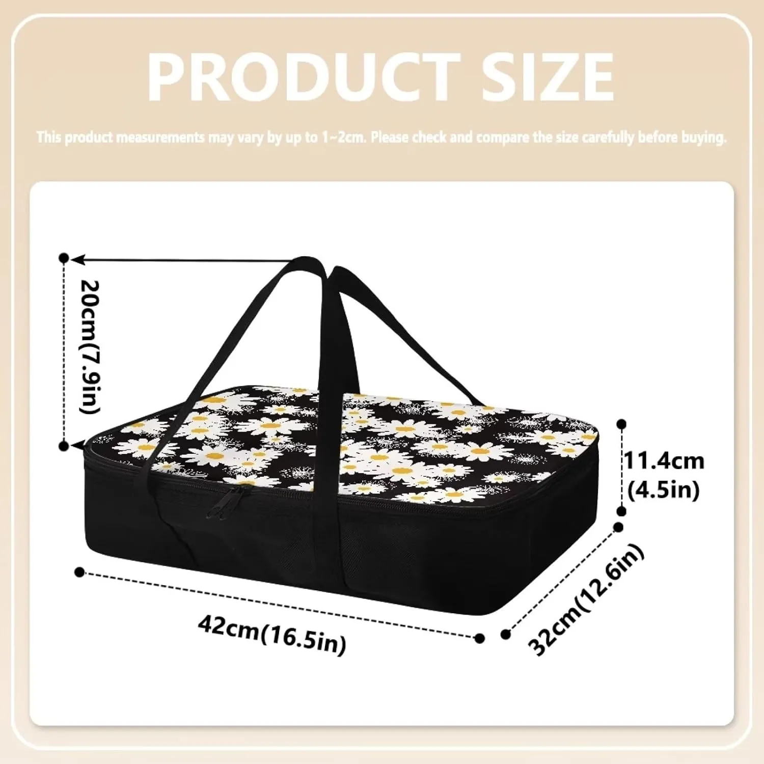 Daisy Insulated Casserole Carrier Travel Bag for Hot or Cold Food Casserole Dish Carrying Case with Heat Resistant Lining Reusable Food Carrier for Beach Parties Picnic