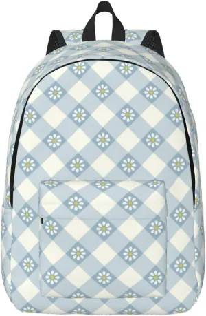 Daisy Plaid Blue Lightweight Canvas Backpack, Backpack For Women Men Couples, Travel Laptop Backpack
