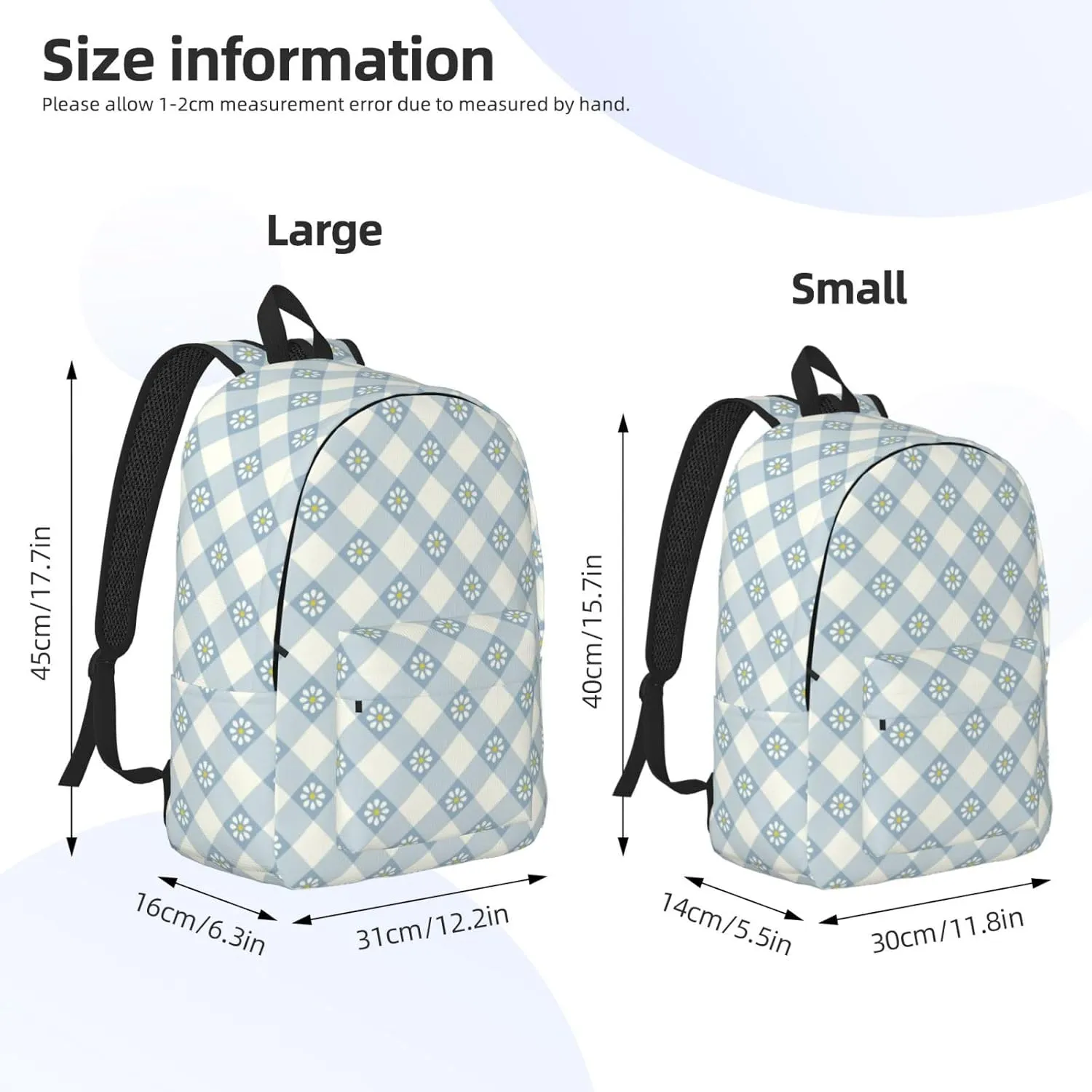 Daisy Plaid Blue Lightweight Canvas Backpack, Backpack For Women Men Couples, Travel Laptop Backpack