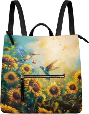 Daisy Print Backpack Purse for Women Anti Theft Travel Bag Hummingbirds Fashion Backpack Casual Shoulder Bag