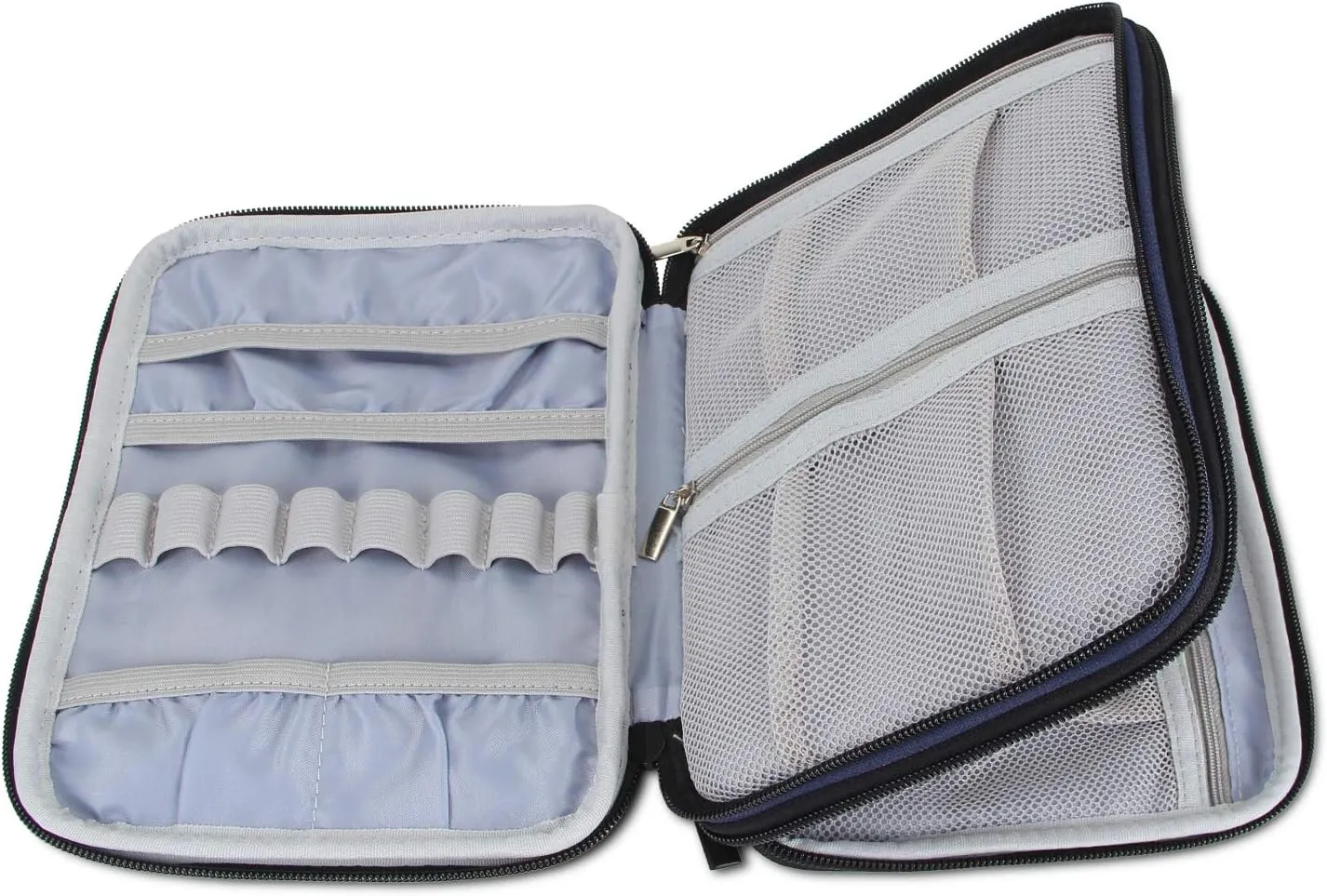 Damero Crochet Hook Case, Travel Storage Bag for Swing Crochet Hooks, Lighted Hooks, Needles(Up to 8'') and Accessories, Large, Blue Dots (No Accessories Included)