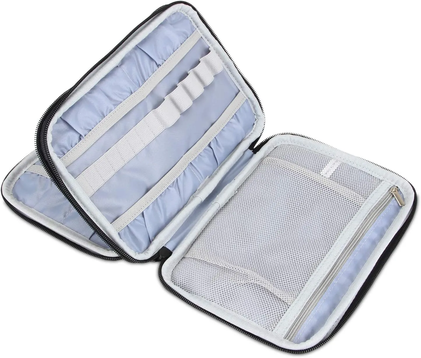 Damero Crochet Hook Case, Travel Storage Bag for Swing Crochet Hooks, Lighted Hooks, Needles(Up to 8'') and Accessories, Large, Blue Dots (No Accessories Included)