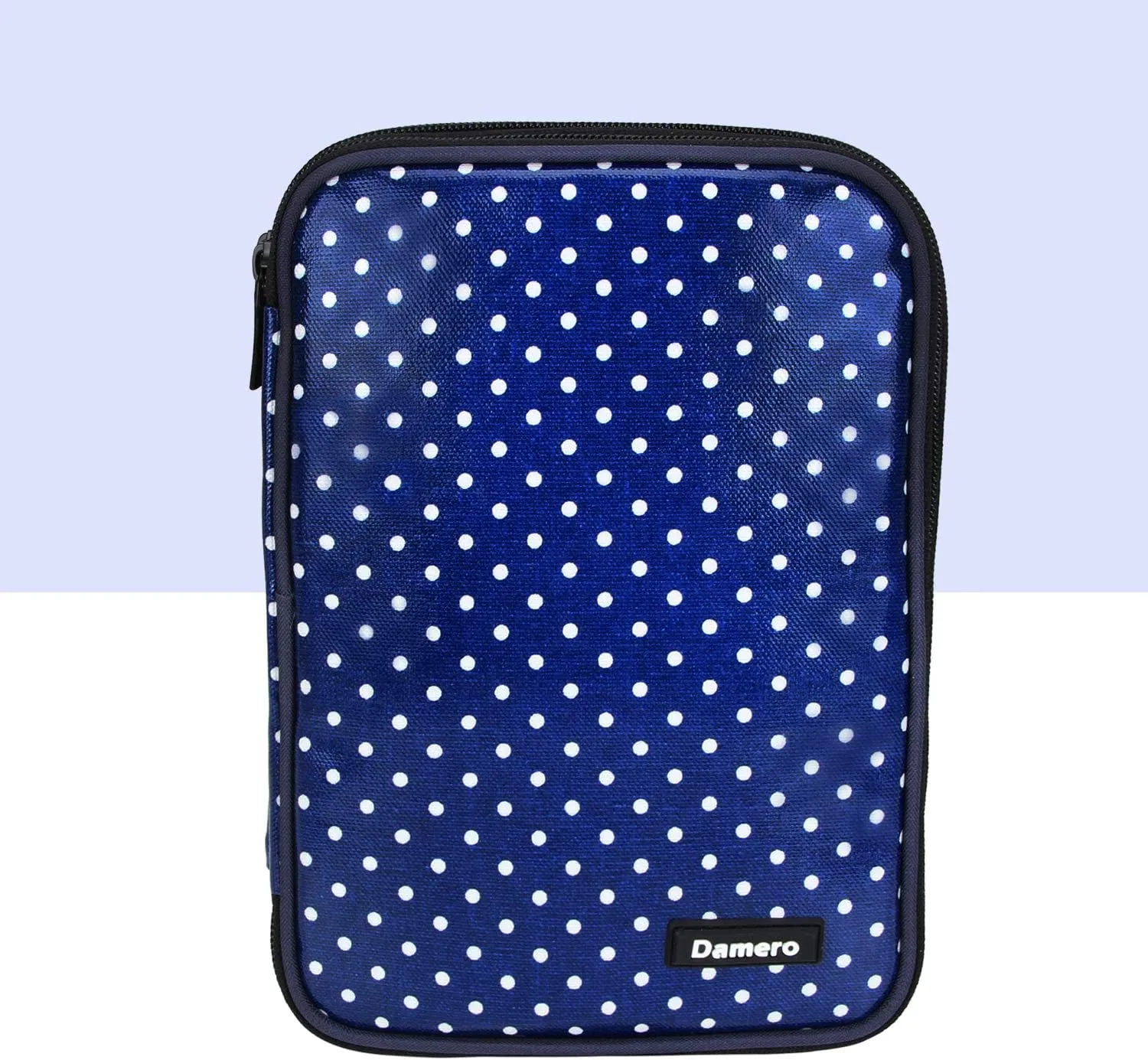 Damero Crochet Hook Case, Travel Storage Bag for Swing Crochet Hooks, Lighted Hooks, Needles(Up to 8'') and Accessories, Large, Blue Dots (No Accessories Included)