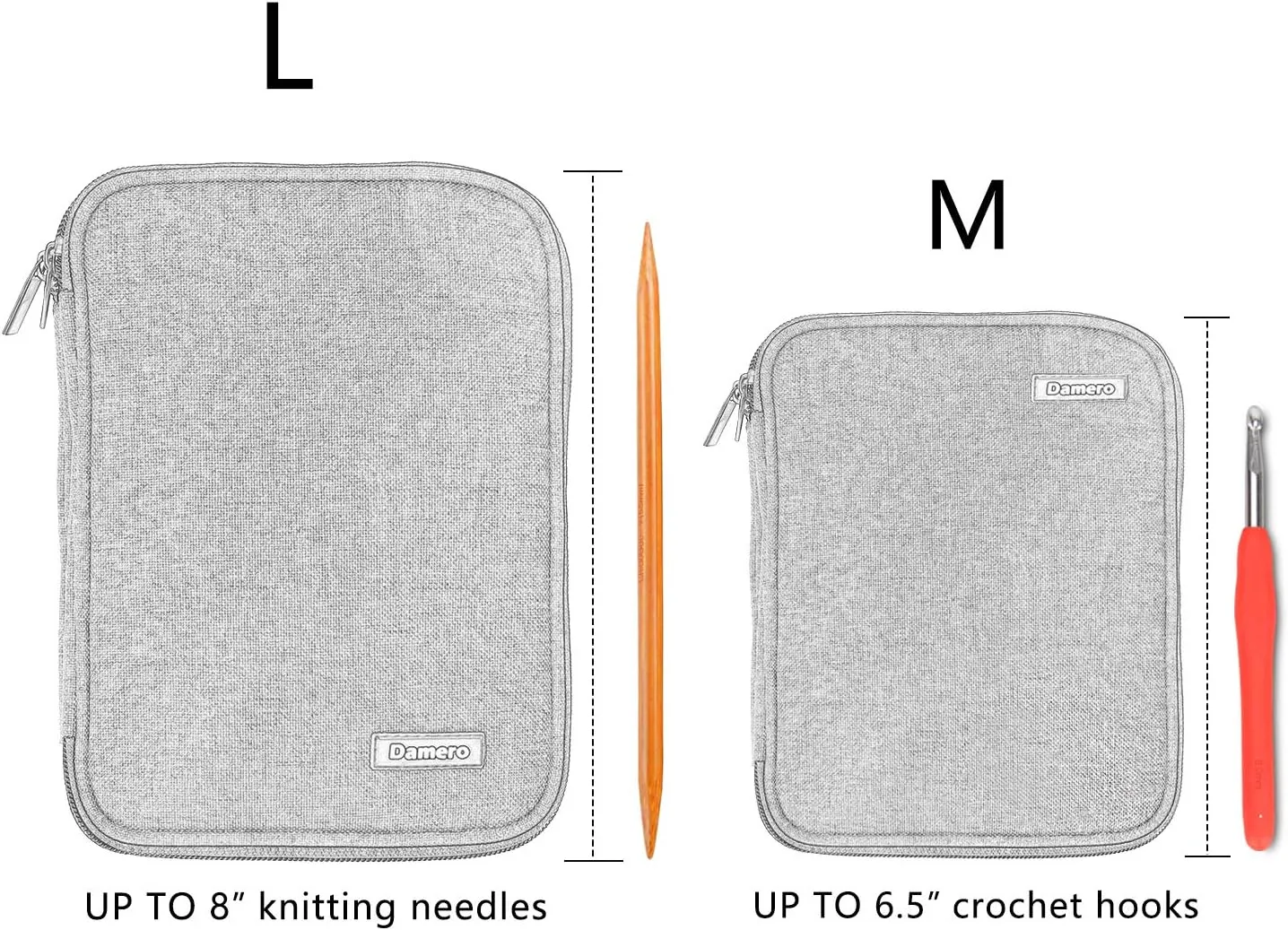 Damero Crochet Hook Case, Travel Storage Bag for Swing Crochet Hooks, Lighted Hooks, Needles(Up to 8'') and Accessories, Large, Blue Dots (No Accessories Included)