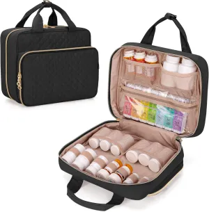 Damero Pill Bottle Organizer, Travel Medicine Bag Organizer, Medicine Organizer and Storage for Pills, Vitamin, Fish Oil, Medical Supplements for Women and Men, Black