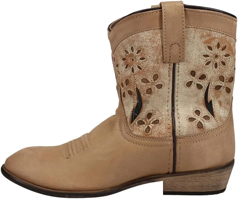 Dan Post Boots Womens White Daisy Tool-Inlay Round Toe Casual Boots Ankle Low Heel 1-2" - Beige