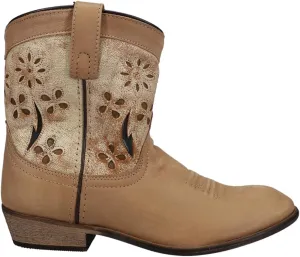 Dan Post Boots Womens White Daisy Tool-Inlay Round Toe Casual Boots Ankle Low Heel 1-2" - Beige
