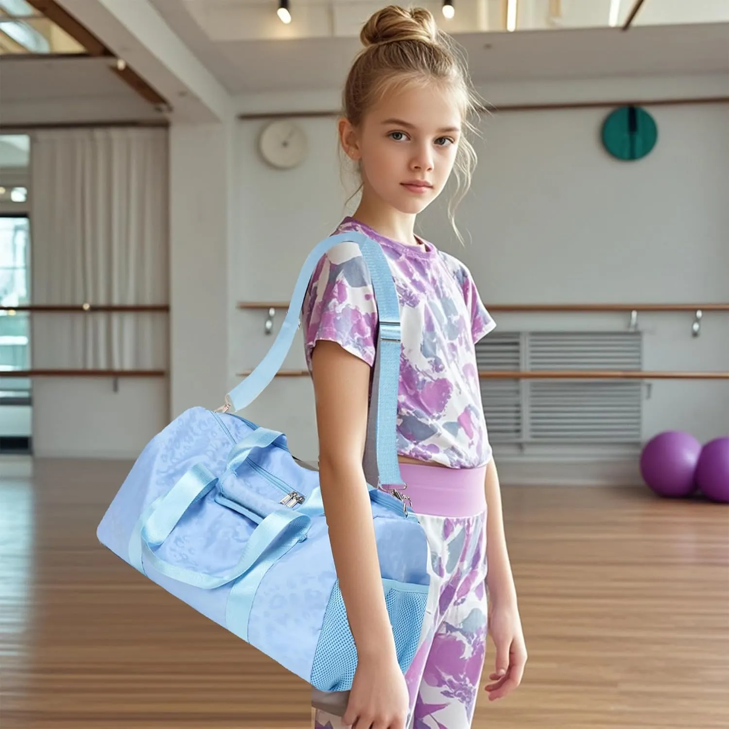 Dance Bag for Girls Duffle Bag Girls Overnight Bags Sleepover Gym Gymnastics Bags with Shoe Compartment and Wet Pocket,Leopard Shape